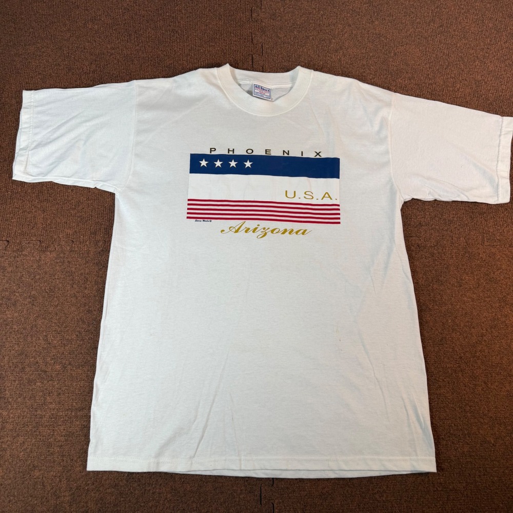 All Sport Phoenix Arizona USA Graphic T-Shirt Mens L White Flag Souvenir 2883